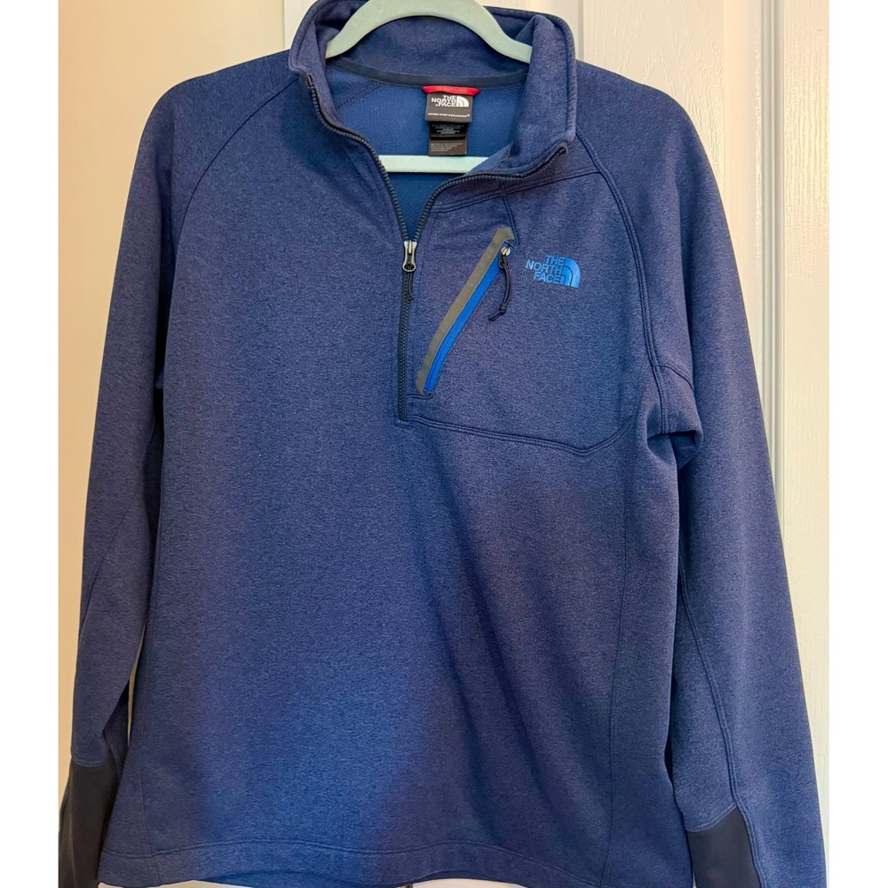 The North Face Mens Blue Heathered Quarter Zip Pullover Fleece Jacket Medium